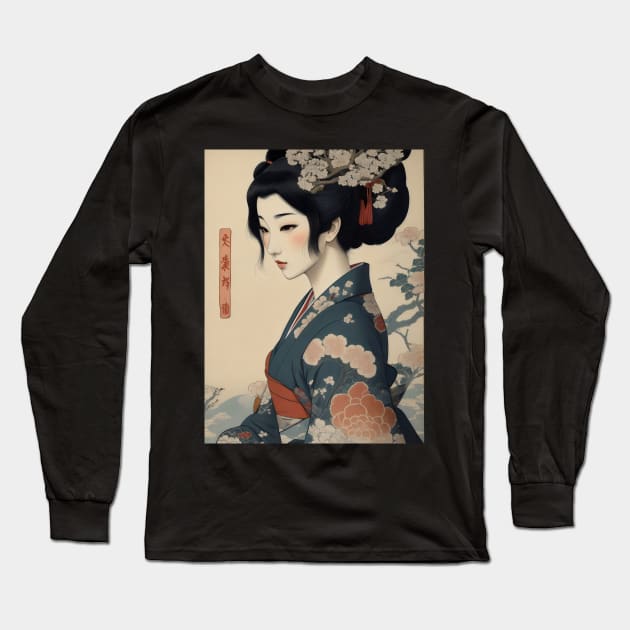 Japanese princess ukiyo e Long Sleeve T-Shirt by Spaceboyishere